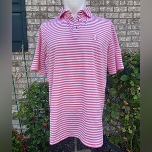 🐬 Stitch Golf Pink (watermelon)and White Striped Men's Polo Shirt